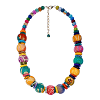 Chaîne multirangs faite à la main en perles d'imitation colorées, écologiques, style bohème, forme de boule, plaquée or, unisexe
