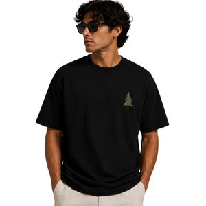 T-shirt Oversize Homme Noir Manches Courtes Coton Col Rond Broderie Logo Arbre Décontracté Streetwear Coupe Ample Mode Été - Product Image 1