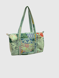 Green <b>Patchwork</b> Floral Duffel <b>Bag</b> with Zipper Closure Textile Weekender Travel Tote - Product Image 4