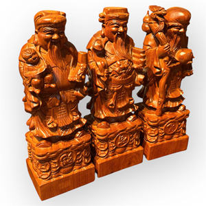 Estatua de los Tres Dioses de la Fortuna, Prosperidad y Longevidad, Tallada en Madera de Huong Sostenible, Marca Tam Viet, Figura Vietnamita Pulida - Product Image 4
