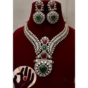 Charming Premium Quality Gold Plated Next To Real Moissanite Doublet Choker With Earrings & Adjustable Doublet <b>Ring</b> Set - Product Image 1