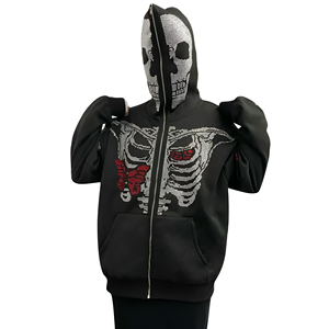 Sudadera con capucha y cremallera completa con estampado de esqueleto, diseño único y estilo urbano atrevido, suave y cómoda. - Product Image 4