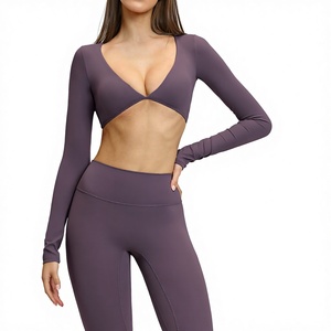 Conjunto de Yoga Personalizado para Mujer, Talla Grande, Leggings y Top de Manga Larga con Logotipo Frontal, Ropa Deportiva, Marca Privada OEM - Product Image 4