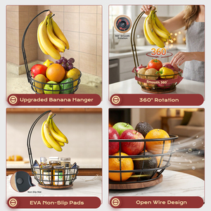 Cesta <span class=keywords><strong>para</strong></span> Frutas de Encimera con Soporte <span class=keywords><strong>para</strong></span> Plátanos, Diseño de Malla Metálica Transpirable, Organizador de Verduras - Product Image 6