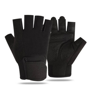 Gants de musculation demi-doigts unisexes pour la gym, antidérapants, respirants, avec support de poignet, noirs, fermeture auto-agrippante - Product Image 1