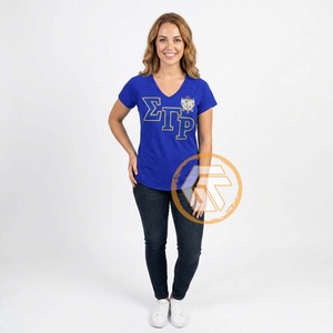 T-shirt décontracté d'été personnalisé pour femmes Sigma Gamma Rho, 100 % coton jersey respirant, col en V - Product Image 2