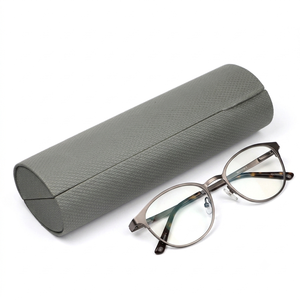Semi-Hard Rectangle Eyeglasses <b>Case</b> Solid Gray PU Leather Simple Style spectacle <b>case</b> box - Product Image 1
