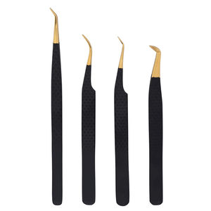 Pinces à cils de précision plaquées or, pointe noire lisse, outils pour extensions de cils volume par KKZ avec logo et emballage personnalisés - Product Image 1