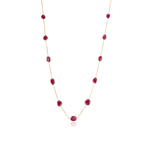 Collier chaîne en or jaune 14 carats avec rubis de forme irrégulière 100 % authentiques, élégant cadeau de Saint-Valentin, fournisseur de bijoux fins - Product Image 1