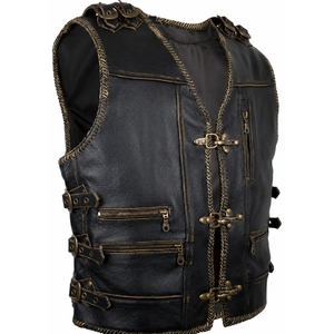 Chaleco de Cuero Genuino Negro Personalizado para Hombre, Estilo Motero Gótico, con Hebillas y Correas, Chaleco Punk para Motocicleta, Fabricante OEM - Product Image 3