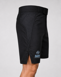 Black MMA Fight Shorts-Quick Dry Regular Fit Belted Design Polyester/Cotton Unisex Adult for Grappling & Combat Sports - Product Image 4