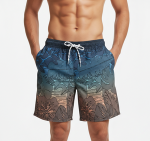 Shorts de bain décontractés pour hommes, taille mi-haute, à cordon de serrage, écologiques, respirants, imperméables, séchage rapide, 5 pouces, avec logo personnalisé imprimé, vente en gros - Product Image 1
