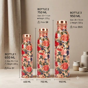 Bouteille d'eau en cuivre artisanale avec motif floral rose, réutilisable, en métal, pour voyage, yoga, maison, bureau, cadeau, vente en gros - Product Image 5