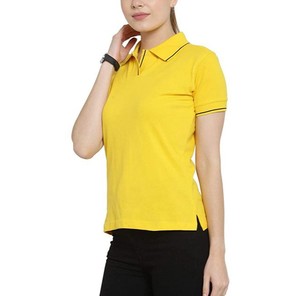 Polo de Punto de Manga Corta Amarillo Sólido para Mujer, Última Moda, Casual, Largo Regular, Teñido Liso, Camisetas Polo ODM OEM - Product Image 4
