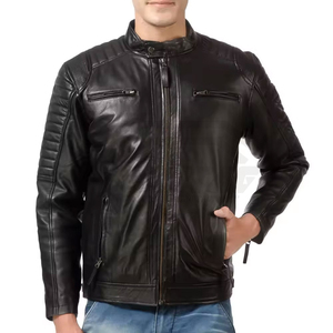 Veste de motard en cuir noir sur mesure pour homme, coupe ajustée, en peau de mouton de luxe, fabricant en gros, très bien cotée - Product Image 1