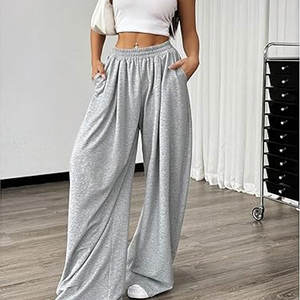 Pantalon de jogging ample taille haute à jambe large avec taille élastique, style oversize, pour femme - Product Image 6