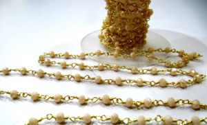 1 Foot- 14K Gold Plated Pink Chalcedony Rondelle Faceted 3-4mm Beaded Wire Wrapped <b>Rosary</b> Chain - Product Image 5