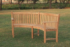 Modern Curved Teak Wood Outdoor Patio <b>Bench</b> with Slatted Back Design for Villa Park 2-Seater - Product Image 3