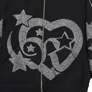 Sudadera con Capucha Personalizada al por Mayor, Estilo Urbano, con Estampado Desgastado por el Sol y Pedrería, para Hombre - Product Image 6