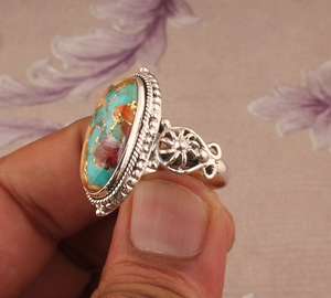 Bague artisanale en turquoise huître en argent sterling 925 pour femme, style bohème tendance, empilable, pour mariage, vente en gros, collection février - Product Image 5