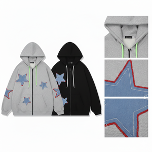 เสื้อคาร์ดิแกนคอวีผู้ชาย ผ้าฝ้าย 100% ทรงหลวม ระบายอากาศได้ดี กระเป๋าปักลายดาว สำหรับฤดูใบไม้ร่วง รับผลิตตามแบบ (OEM) ขายส่ง - Product Image 3