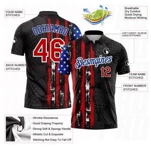 Custom <b>Golf</b> Polo Shirts Black <b>Red</b> Royal Sublimation <b>Golf</b> <b>Ball</b> American Flag Moisture Wicking Athletic <b>Golf</b> Training Sports Wear - Product Image 3
