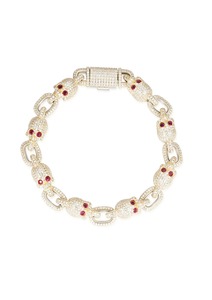 925 Silver Rhodium Plated Moissanite and <b>Ruby</b> Skulls Hip-hop Style <b>Bracelet</b> for Wedding Party or Anniversary Gift - Product Image 2