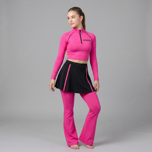 Women’s Yoga Gym Outfit Set Modest Sportswear with High Waist Flare Leggings and <b>Crop</b> <b>Top</b> Pink Black Solid Color Breathable - Product Image 1