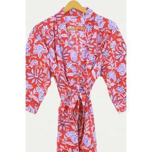 Kimono de algodón con estampado a mano para mujer, ropa de talla grande con mangas transpirables y cinturón - Product Image 4