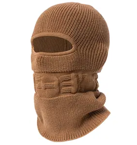 Hot Sale Outdoor Eco-friendly Polyester Brown Hiking Knitted Custom Logo Mens Facemask Snood Winter Hat Skimask Balaclava Beanie