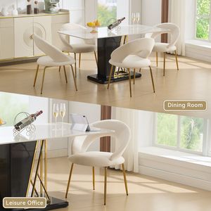 Set di 1 Sedia da Pranzo in Velluto Bianco con Schienale Curvo e Gambe in Metallo Dorato per Cucina o Sala da Pranzo - Product Image 5