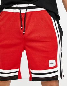 Pantalones Cortos Deportivos Rojos para Hombre con Rayas Laterales, Cintura con Cordón, Transpirables, Ropa Casual - Product Image 1