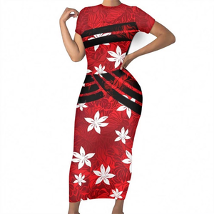 Robe moulante d'été élégante pour femmes, motif floral tribal samoan vert Tapa, tissus polynésiens, collection 2026 - Product Image 4
