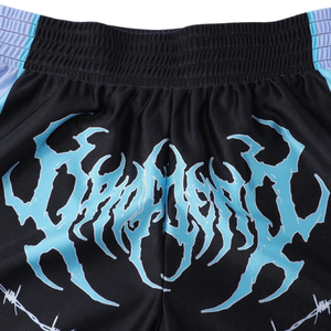 Shorts de sport pour hommes personnalisés, noirs et bleus, taille mi-haute, élastiques, séchage rapide, écologiques, avec logo satiné sur le devant – Vente en gros, les plus vendus - Product Image 5