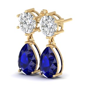 REYES - Pendientes de Zafiro Azul con Corte de Pera de 11.36 Quilates, Diseño Nuevo, en Plata de Ley 925, Joyería de Boda con Moissanita - Product Image 3