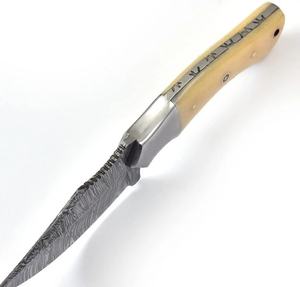 Couteau de chasse et de camping Pasha Enterprises en acier Damas, manche en os, lame fixe tactique de qualité industrielle, pointe tombante, garantie 3 ans - Product Image 3