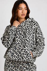 Sweat à capuche intégral pour femme, blanc et noir, imprimé léopard, brodé, respirant, doublé, manches longues, style streetwear décontracté, qualité supérieure - Product Image 4