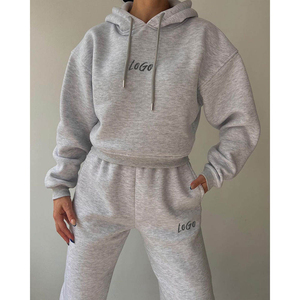 OEM Customized Logo 2 Pieces Outfit Fleece Sweatsuit Sweatpants Sportswear Hoodies Jogger <b>Set</b> Tracksuits for Women - Product Image 3
