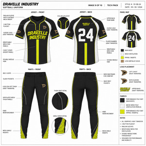 Ensemble uniforme de baseball et softball personnalisé OEM pour hommes – Maillot et pantalon en maille noire fluo respirante à séchage rapide pour équipe - Product Image 5