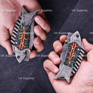 Handmade Fish Folding <b>Knife</b> Damascus Steel Pine Cone <b>Handle</b> Outdoor Survival Custom EDC OEM ODM Wholesale Manufacturer - Product Image 4