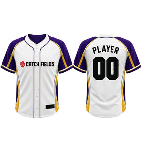 Camiseta de Béisbol Catch Fields Blanca y Azul de Manga Corta, Transpirable, de Poliéster, Unisex, para Adultos, con Logotipo Serigrafiado en la Parte Delantera - Product Image 6