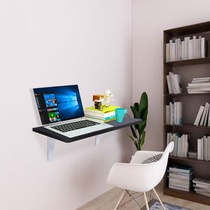 Tavolo da Pranzo Pieghevole a Parete in Legno Nero RT, Design Semplice, Scrivania per Computer Portatile e Richiudibile per Studio - Product Image 1