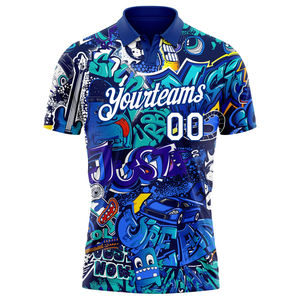 Col chemise en tissu polaire respirant à séchage rapide, imprimé graffiti personnalisé, blanc royal 3D, idéal pour le golf et les activités de plein air - Product Image 2