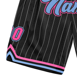 Shorts de basket-ball en mesh sublimé noir et rose pour hommes, tissu respirant, shorts de sport athlétiques, uniforme d'équipe, vêtements de match - Product Image 5