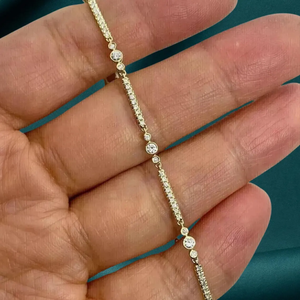 Bracelet Solitaire en Or Véritable 14K avec Diamant de Laboratoire Rond Couleur EF VVS, Design Minimaliste à Sertissage, Bracelets à Maillons et Chaînes - Product Image 5