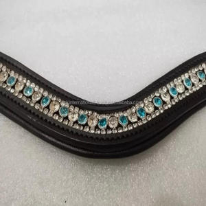 Leather Horse brow band Buffalo Leather Highest Quality Leather Equestrian Horse brow band Crystal brow band for <b>bridle</b> - Product Image 3