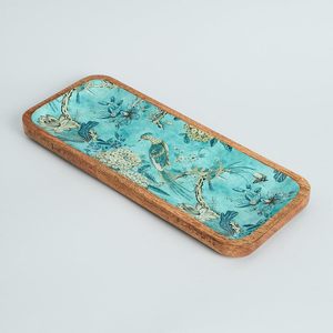 Mango Wood Camellia Printed Serving Platter Ideal for <b>Snacks</b> Fruits & Desserts Handcrafted Elegant Decorative for Hotel and Cafe - Product Image 3