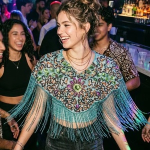 Blusas Exclusivas de Alta Calidad 2026, Estilo Capa Real, Vintage, con Patrón Geométrico, Bordado a Mano, Flecos con Cuentas y Perlas, para Fiesta - Product Image 1