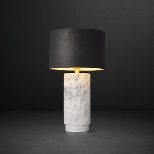 Luxury White Marble <b>Table</b> <b>Lamp</b> With Charcoal Fabric Shade Natural Stone Construction Premium Ambient Lighting - Product Image 2