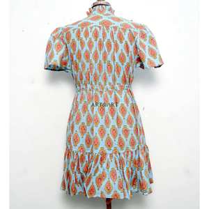 Robe Courte Florale Paisley à Boutons Naturels de Qualité Supérieure pour Femme 100% Coton, Tenue de Plage Confortable et Élégante - Product Image 6